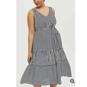 Torrid Womens Striped Challis Tiered Midi Dress Plus Size 4X Nautical Tie Waist